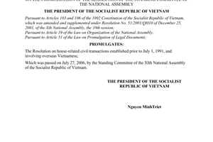 Order No. 14/2006/L-CTN of August 09, 2006 on the promulgation of the resolution of The Standing Committee of The National Assembly