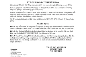 Quyết định 67/2006/QĐ-UBND điều chỉnh Quyết định 05/2006/QĐ-UBND