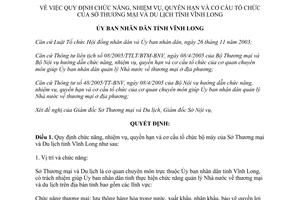 Quyết định 1604/2006/QĐ-UBND chức năng nhiệm vụ quyền hạn tổ chức Sở Thương mại Du lịch Vĩnh Long