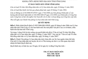 Quyết định 1599/2006/QĐ-UBND thu một phần viện phí cơ sở khám chữa bệnh Vĩnh Long