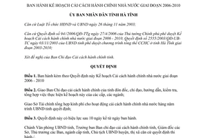 Quyết định 40/2006/QĐ-UBND Kế hoạch cải cách hành chính Nhà nước 2006 2010 Hà Tĩnh