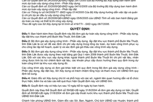 Quyết định 37/2006/QĐ-UBND bộ đơn giá xây dựng công trình - phần xây dựng, lắp đặt khu vực thành phố Buôn Ma Thuột