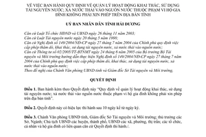 Quyết định 2758/2006/QĐ-UBND quản lý hoạt động khai thác sử dụng tài nguyên nước