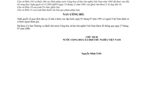 Lệnh  công bố Nghị quyết giao dịch dân sự về nhà ở được xác lập trước ngày 01 tháng 07 năm 1991 có người Việt Nam định cư ở nước ngoài 14/2006/L-CTN