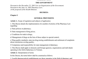 Decree of Government No. 79/2006/ND-CP of August 09, 2006 detailing the implementation of a number of articles of The Pharmacy Law
