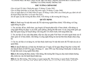 Quyết định 182/2006/QĐ-TTg danh mục bí mật nhà nước độ Tối mật  ngành Bưu chính,Viễn thông CNTT