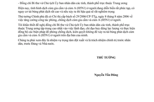 Công điện 1225/CĐ-TTg tình hình dịch cúm gia cầm cúm A