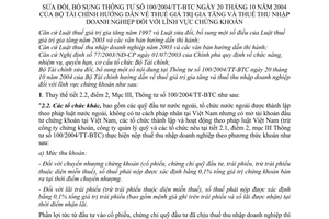 Thông tư 72/2006/TT-BTC thuế GTGT TNDN lĩnh vực chứng khoán sửa đổi 100/2004/TT-BTC