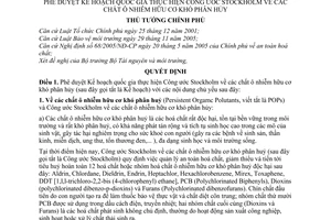 Quyết định 184/2006/QĐ-TTg kế hoạch quốc gia thực hiện công ước Stockholm các chất ô nhiễm hữu cơ khó phân hủy