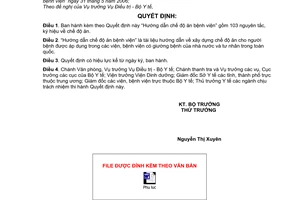 Quyết định 2879/QĐ-BYT “Hướng dẫn chế độ ăn bệnh viện”