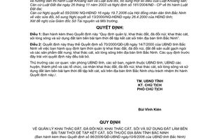 Quyết định 96/2006/QĐ-UBND quản lý, khai thác đất, đá đồi núi;cát, sỏi lòng sông,sử dụng đất làm bến tập kết cát, sỏi tỉnh Bắc Ninh