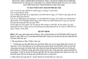 Quyết định 141/2006/QĐ-UBND giá đất thành phố Hà Nội 2006 bổ sung 05/2006/QĐ-UBND