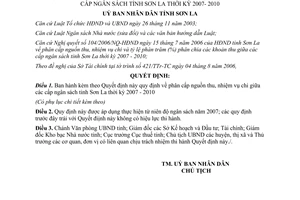 Quyết định 63/2006/QĐ-UBND phân cấp nguồn thu nhiệm vụ chi các cấp ngân sách Sơn La 2007 2010