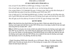 Quyết định 62/2006/QĐ-UBND mức phân bổ dự toán chi thường xuyên ngân sách Sơn La năm 2007