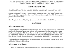 Quyết định 17/2006/QĐ-UBND chức năng quyền hạn cơ cấu tổ chức của Ủy ban nhân dân Hà Nam