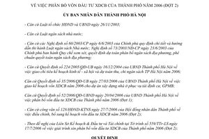 Quyết định 142/2006/QĐ-UBND vốn đầu tư xây dựng cơ bản Hà Nội 2006