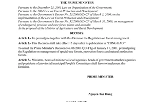 Decision No. 186/2006/QD-TTg of the Prime Minister of Government, promulgating the Regulation on forest management
