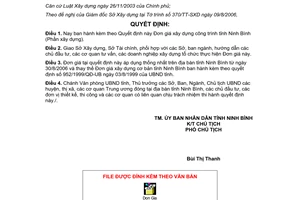 Quyết định 1665/2006/QĐ-UBND đơn giá xây dựng công trình phần xây dựng Ninh Bình