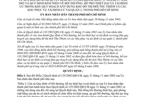 Quyết định 123/2006/QĐ-UBND bồi thường,hỗ trợ thiệt hại tái định cư khu quy hoạch xây dựng Khu đô thị mới Thủ Thiêm,quận 2 sửa đổi  135/2002/QĐ-UB