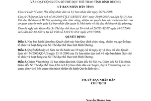 Quyết định 200/2006/QĐ-UBND nhiệm vụ quyền hạn tổ chức hoạt động Sở Thể dục thể thao Bình Dương