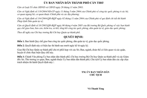 Quyết định 65/2006/QĐ-UBND Quy chế giao ban dân quân tự vệ giáo dục quốc phòng Cần Thơ