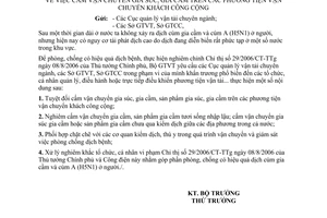 Công điện 62/CĐ-BGTVT cấm vận chuyển gia súc, gia cầm phương tiện vận chuyển khách công cộng
