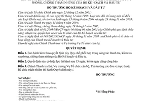 Quyết định 831/2006/QĐ-BKH Quy chế phối hợp công tác thanh tra, kiểm tra và phòng, chống tham nhũng
