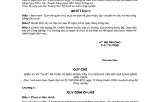 Quyết định 28/2006/QĐ-BCN quy chế quản lý kỹ thuật an toàn giao nhận, vận chuyển khí dầu mỏ hoá lỏng bằng bồn chứa