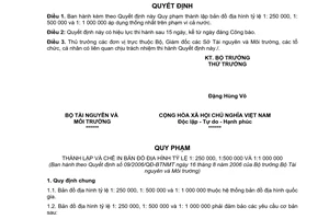 Quyết định 09/2006/QĐ-BTNMT quy phạm thành lập chế in bản đồ địa hình tỷ lệ 1: 250 000, 1: 500 000 và 1: 1 000 000