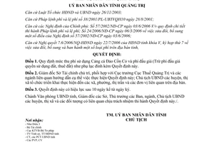 Quyết định 71/2006/QĐ-UBND mức thu phí sử dụng Cảng cá Đảo Cồn Cỏ và phí đấu giá Quảng Trị