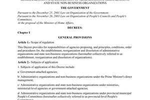 Decree of Government No. 83/2006/ND-CP of August 17, 2006 providing for the order and procedures of establishment, reorganization and dissolution of administrative organizations and state non-business organizations