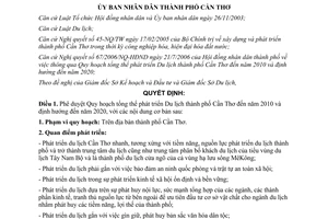 Quyết định 67/2006/QĐ-UBND quy hoạch phát triển du lịch thành phố Cần Thơ