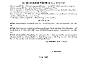 Quyết định 224/2006/QĐ-UBDT Quy chế thi đua–Khen thưởng ủy ban dân tộc thay thế 275/2003/QĐ-UBDT