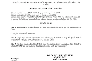 Quyết định 55/2006/QĐ-UBND  danh mục, mức thu phí, lệ phí