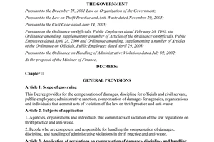 Decree of Government No. 84/2006/ND-CP, providing for damage compensation