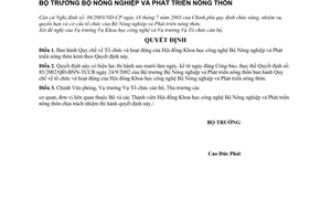 Quyết định 63/2006/QĐ-BNN  Quy chế Tổ chức hoạt động Hội đồng KHCN  Bộ Nông nghiệp và Phát triển nông thôn