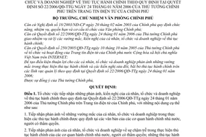 Quyết định 07/2006/QĐ-VPCP tổ chức tiếp nhận phản ánh, kiến nghị cá nhân, tổ chức doanh nghiệp thủ tục hành chính hướng dẫn 22/2006/QĐ-TTg
