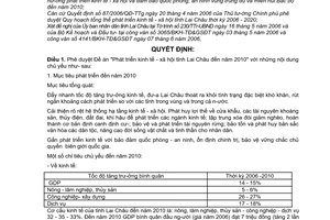 Quyết định 192/2006/QĐ-TTG "phát triển kinh tế - xã hội tỉnh Lai Châu đến 2010"