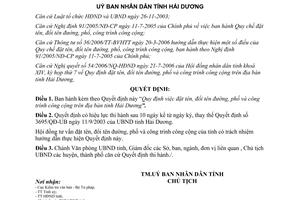 Quyết định 2853/2006/QĐ-UBND đặt tên đường phố công trình công cộng Hải Dương