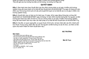 Quyết định 10/2006/QĐ-BTNMT chứng nhận cơ sở gây ô nhiễm môi trường nghiêm trọng đã hoàn thành xử lý triệt để theo 64/2003/QĐ-TTg