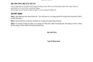 Quyết định 24/2006/QĐ-BXD Quy chế quản lý sử dụng nguồn hỗ trợ phát triển chính thức ODA Bộ Xây dựng