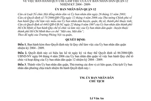 Quyết định 176/2006/QĐ-UBND-NV  Quy chế làm việc Ủy ban nhân dân quận 12 nhiệm kỳ 2004  2009