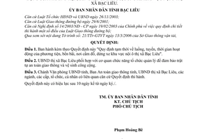 Quyết định 18/2006/QĐ-UBND  Quy định tạm thời luồng, tuyến, thời gian hoạt động của phương tiện, bến bãi,nơi cấm đỗ, dừng xe khu vực nội ô Bạc Liêu