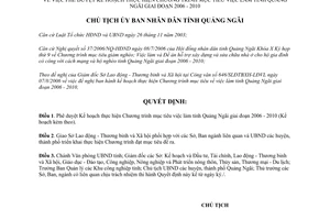Quyết định 1970/QĐ-UBND năm 2006 thực hiện mục tiêu việc làm tỉnh Quảng Ngãi  2006 - 2010
