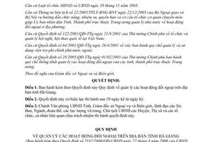 Quyết định 2182/2006/QĐ-UBND Quy định quản lý hoạt động đối ngoại