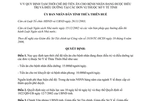 Quyết định 1957/2006/QĐ-UBND tiền ăn cho bệnh nhân điều trị điều dưỡng tại Sở Y tế Thừa Thiên Huế