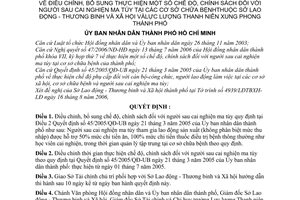 Quyết định 126/2006/QĐ-UBND điều chỉnh, bổ sung chế độ,chính sách người sau cai nghiện ma túy tại cơ sở chữa bệnh Sở LĐTB&XH,thanh niên xung phong