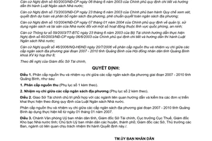 Quyết định 36/2006/QĐ-UBND nguồn thu nhiệm vụ chi giữa các cấp ngân sách