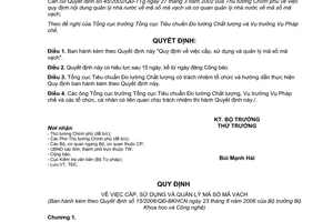 Quyết định 15/2006/QĐ-BKHCN cấp, sử dụng quản lý mã số,vạch