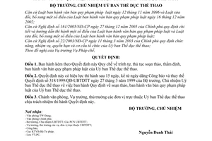 Quyết định 1484/2006/QĐ-UBTDTT  trình tự, thủ tục soạn thảo, thẩm định,ban hành văn bản pháp luật Uỷ ban TDTT